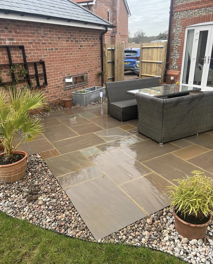 Indian sandstone patio in West Sussex